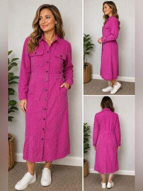 LOFT NWT Magenta Pink Corduroy Utility Shirt Dress Size 6